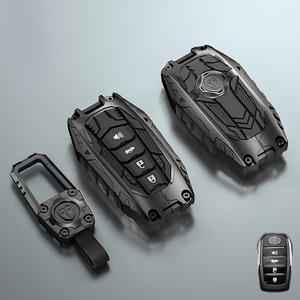 Mech Style Heavy Metal Key Fob Cover, Compatible with Toyota Tundra 2022 2023 2024 2025~, Fit for Corolla Cross Venza Sequoia etc, Zinc Alloy Key Case Protector (1 Pcs, E-Style, Black)