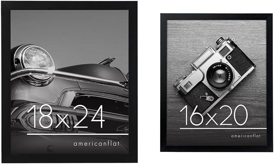 Americanflat Engineered Wood Poster Frame Bundle - Includes 18x24 and 16x20 Black Photo Frames with Plexiglass Covers and Hanging Hardware