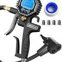 Presta Valve Air Chuck - Digital Bike Tire Pressure Gauge with Inflator ±1% Accuracy, 3-200 PSI - Schrader to Presta Valve Adapter for Air Compressor Attachment