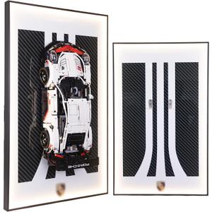 Display Wallboard for Lego Technic 42096 Porsche 911 RSR Race Car, Display Wall Mount with Led Lights, Home Decor Adult Collectibles Wall Mount, Gift for Car Model Collectors(No Car Included)