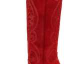 VOMIRA Knee High Cowboy Boots for Women Pointed Toe Chunky High Heels Pull-on Embroidered Boots Western Boots Wide Calf Cowgirl Boots (8)