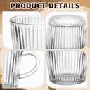 12 Pack Glass Coffee Mugs with Handle 8.5 oz Classic Vertical Stripes Glass Coffee Cups Clear Ribbed Tea Cups for Hot Cold Beverages Americano Latte Cappuccino(Elegant)