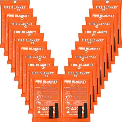 Macarrie 20 Pack Fire Blankets 39” x 39” Fire Blanket Emergency for Home and Kitchen Extinguisher Blankets Fiberglass Suppression Blanket Safety Fireproof Survival for Car Office Warehouse (Orange)