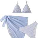 SOLY HUX Girl's Summer Swimsuit Set Floral Halter Triangle Bikini Set with Wrap Skirts Beachwear Size 15y (Blue and White)