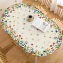Horaldaily Spring Fitted Tablecloth 68 x 48 Inch Oval, Spring Vintage Floral Flowers Washable Table Cover Elastic Edged for Dinning, Picnic, Camping, Banquet