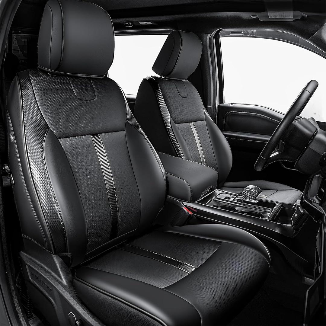 Premium Faux Leather Seat Covers Custom Fit for Ford F150 SuperCrew XL XLT STX (20212026) & F250/F350/F450 Crew Cab XL XLT (20232026) - Fully Covered - Designed for 40/Console/40 Front Seats