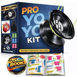 Professional Responsive Yoyo Kit, Premium Alloy Yo-Yo for Kids and Beginners with Easy-to-Follow Top 25 Tricks Book, Yoyo Glove, Storage Sack, 10 Colored Strings, and Bearing Tool, Great Gift for Boy.