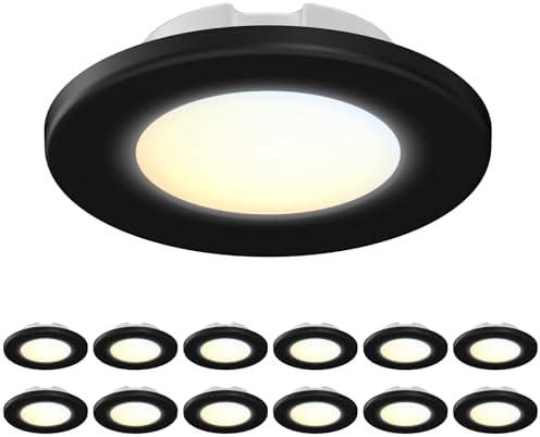 JULLISON 4 Inch LED Mini Surface Mount Light, Recessed Trim, Small Flush Mount Ceiling Light for Hallway, Bathroom, Kitchen, 120V, 60W Replacement, 5CCT Selectable, ETL, Wet Rated, Black/12 Packs