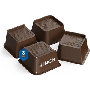 Bed Risers 2 inch, 3 inch, 4 inch, 6 inch or 8 inch Heavy Duty Furniture Risers, Up to 6000 Lbs L Shaped Design Bed Lifts Blocks for Couch Desk Sofa Table (Dark Brown 4 Pack, 3 Inch)