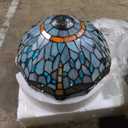 JHuiLap Tiffany Style Table Lamp,12x14 inches Stained Glass Lamp with Remote Control, Regulation Colors Temperature and Brightness,Ocean Blue Dragonfly Style Tiffany Mushroom Lamp for Bedside