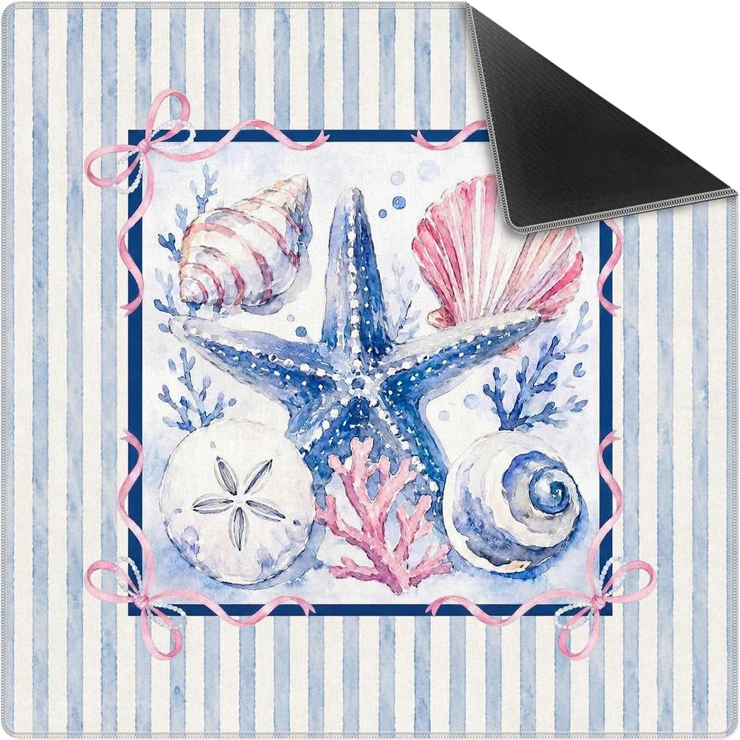 Coquette Pink Bow Coastal Beach Mahjong Mat 31.5x31.5 Inch