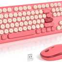 Wireless Keyboard and Mouse Combo, 2.4Ghz USB Retro Full Size Typewriter Keyboard and Cute Mouse Set for Windows 7/8/10, Laptop, Desktop, PC, Computer (Light Peach Pink)