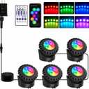 T-SUN Colored Pond Lights with APP and Remote Control – Bright LED Underwater Light Submersible Fountain Lights, IP68 Waterproof Landscape Lighting for Garden Koi Ponds Aquarium (Set of 5)