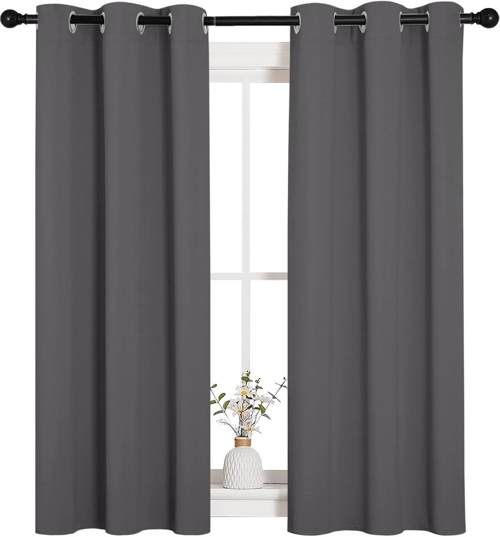 NICETOWN Bedroom Curtains Blackout Drapery Panels, Three Pass Microfiber Thermal Insulated Solid Ring Top Blackout Window Curtains/Drapes (Two Panels, 34 x 54 inches, Gray) (Grey)