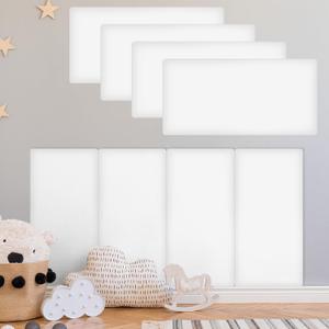 Hahafelt 8 Pack Wall Padding for Playroom Peel and Stick Headboard 15.75" x 7.87" x 1.18" 3D Anti Collision Upholstered Wall Panels Self Adhesive Headboard Panel for Protection (White)