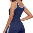 PrinStory Womens Pajamas Set Summer 2 Piece Pajama Sleeveless Tank and Shorts Soft Pj Sets with Pockets (Blue, L)