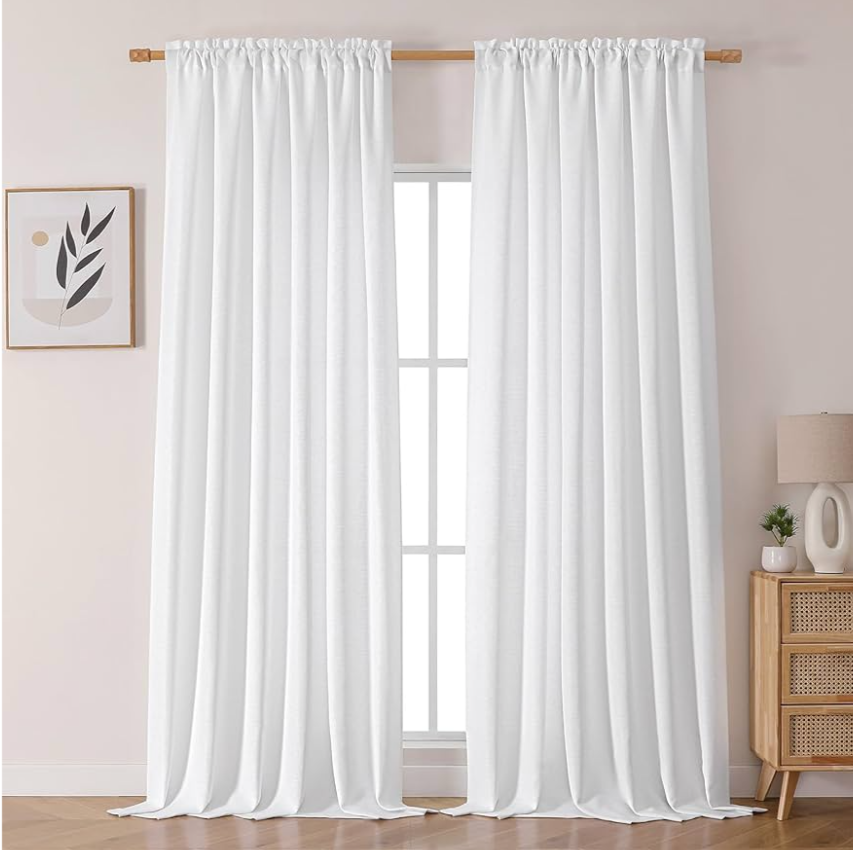 Chyhomenyc Sage White Curtains 120 Inch Length 2 Panels Set, Faux Linen Textured Semi Light Filtering Soft Airy Farmhouse Curtain Drapes for Living Room Bedroom, Each 60Wx120L