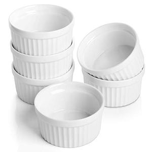 Samsle Porcelain Ramekins 4 oz Oven Safe, Small Souffle Dishes for Creme Brulee, Ice Cream, Dipping and Sauces Cup, Ceramic White Mini Baking Bowls Set of 6