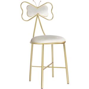 Vanity Stool Chair for Makeup, Modern Velvet Butterfly Accent Chair, White Cute Girls Bow Knot Backrest Chair with Golden Leg for Living Room, Bedroom, Vanity, Office, Reading Nook