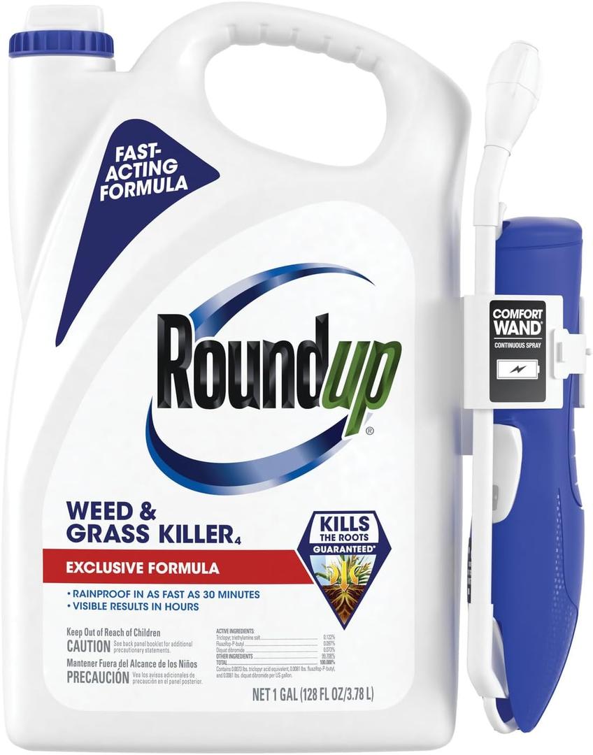Roundup Weed & Grass Killer with Comfort Wand, Use in and Around Flower Beds, Trees, and Driveways, 1 gal.