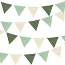 2 Sets of Sage Green Pennant Banner 24Pcs Nursery Garland Flags Olive Green Fabric Linen Triangle Streamers for Baby Room Decor Kids Jungle Safari Summer Birthday Baby Shower Boho Party Decorations