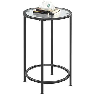 Round End Table, Tempered Glass Sofa Side Table, Black Coffee Table for Office Bedroom Living Room, Metal Frame, Modern Decor, 54x54x7 CM