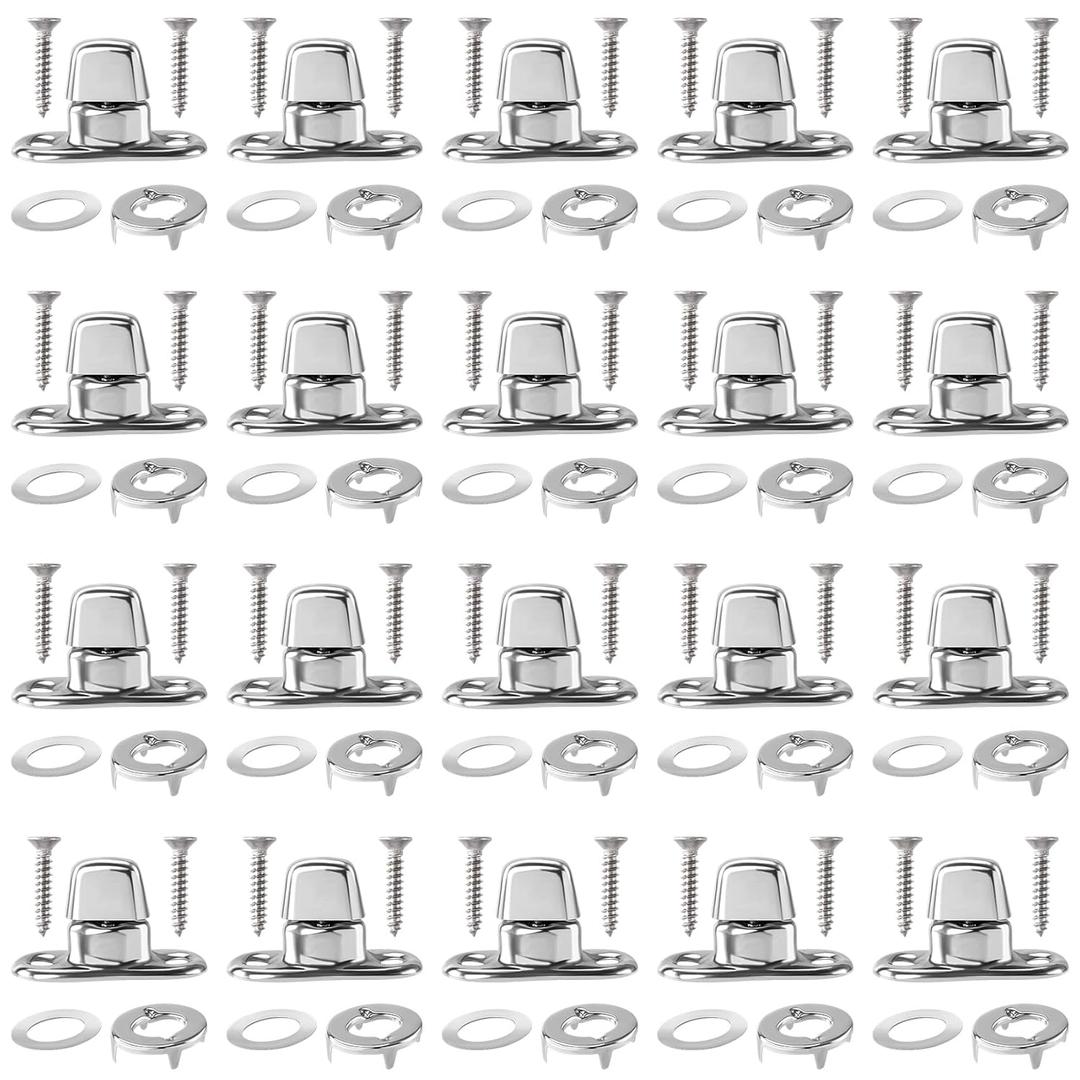 20 Set Canvas Twist Lock Fasteners, Marine Grade Hurricane Grommet Fasteners, Rustproof Zinc Alloy Turn Button Eyelet and Stud Mounting Screws for Ships Yachts Fishing Boats- Silver