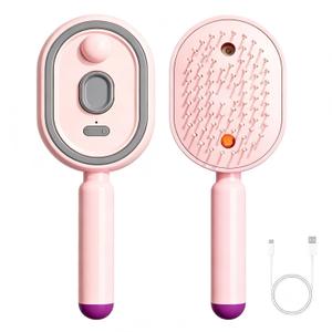 Electric Steam Spray Hair Brush, Rechargeable Air Cushion Massager with Red Light, Anti Static Detangler for Women, Frizz Reduction, Smoothing & Nourishing Dry Damaged Hair (Pink)