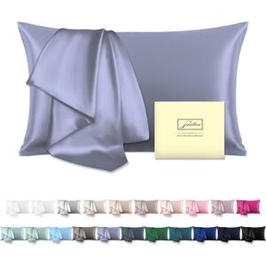 Natural Mulberry Silk Pillowcase for Hair and Skin Standard Size 20"X 26" with Hidden Zipper Soft Breathable Smooth Cooling Pillow Covers for Sleeping(Grayish Blue,1Pcs)