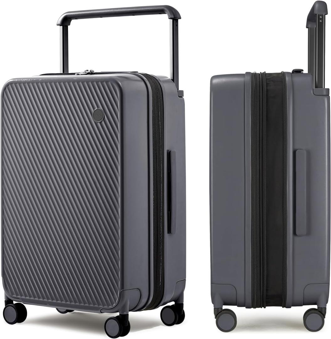 mixi Large Capacity Expandable Luggage Suitcases With Spinner Wheels,Upgrade Wide Handle PC Hardshell Rolling Travel Suitcase with TSA Lock, Checked-Medium 24-Inch, Rock Gray