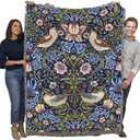 Pure Country Weavers William Morris Strawberry Thief Indigo Blanket - Arts & Crafts - Gift Tapestry Throw Woven from Cotton - Made in the USA (72x54) (Large)