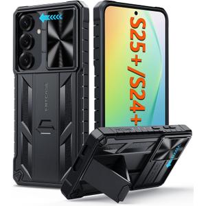 FNTCASE for Samsung Galaxy S25Plus Case: for Galaxy S24 Plus Military Grade Dropproof Phonecase with Kickstand & Slide | Heavy Duty Rugged Bumper Textured Protector Cell Phone Cover (Black)