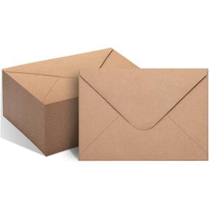 50 Packs of A7 Envelopes for Invitation, Kraft 5x7 Envelopes with V Flap, Great for Graduation, Invitation, Baby Shower, Wedding and RSVP Cards (Brown), One Size