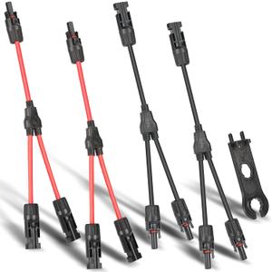 2 Pairs Solar Connectors Y Branch 20A Cable Parallel Adapter Cable Wire Plug Tool Kit for Solar Panel(M/FF+F/MM) 2 Pairs Solar Connectors Y Branch 20A Cable Parallel Adapter Cable Wire Plug Tool Kit for Solar Panel(M/FF+F/MM)