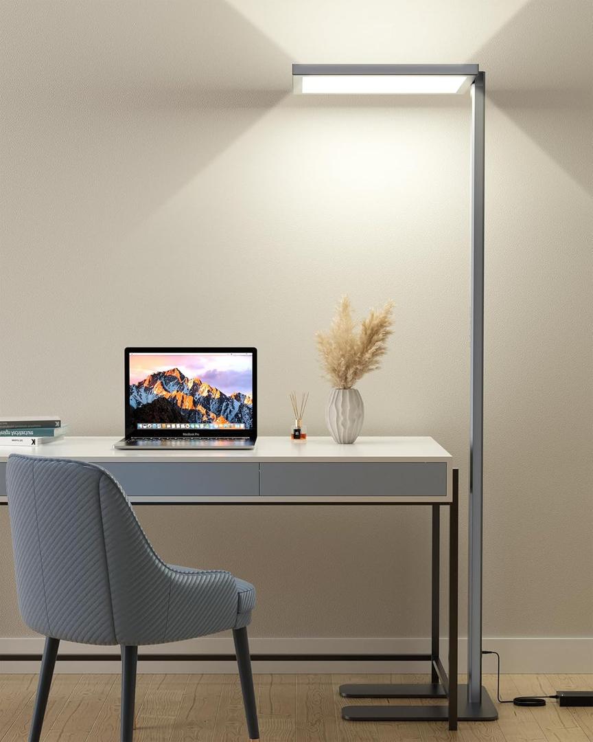 77" LED Floor Lamp 4000K Modern Floor Lamp for Office Dimmable Eye-Care Standing Lamp 100W Floor Lamps for Reading Natural Daylight Floor Reading Lamps for Kids Bedroom Living Room Grey