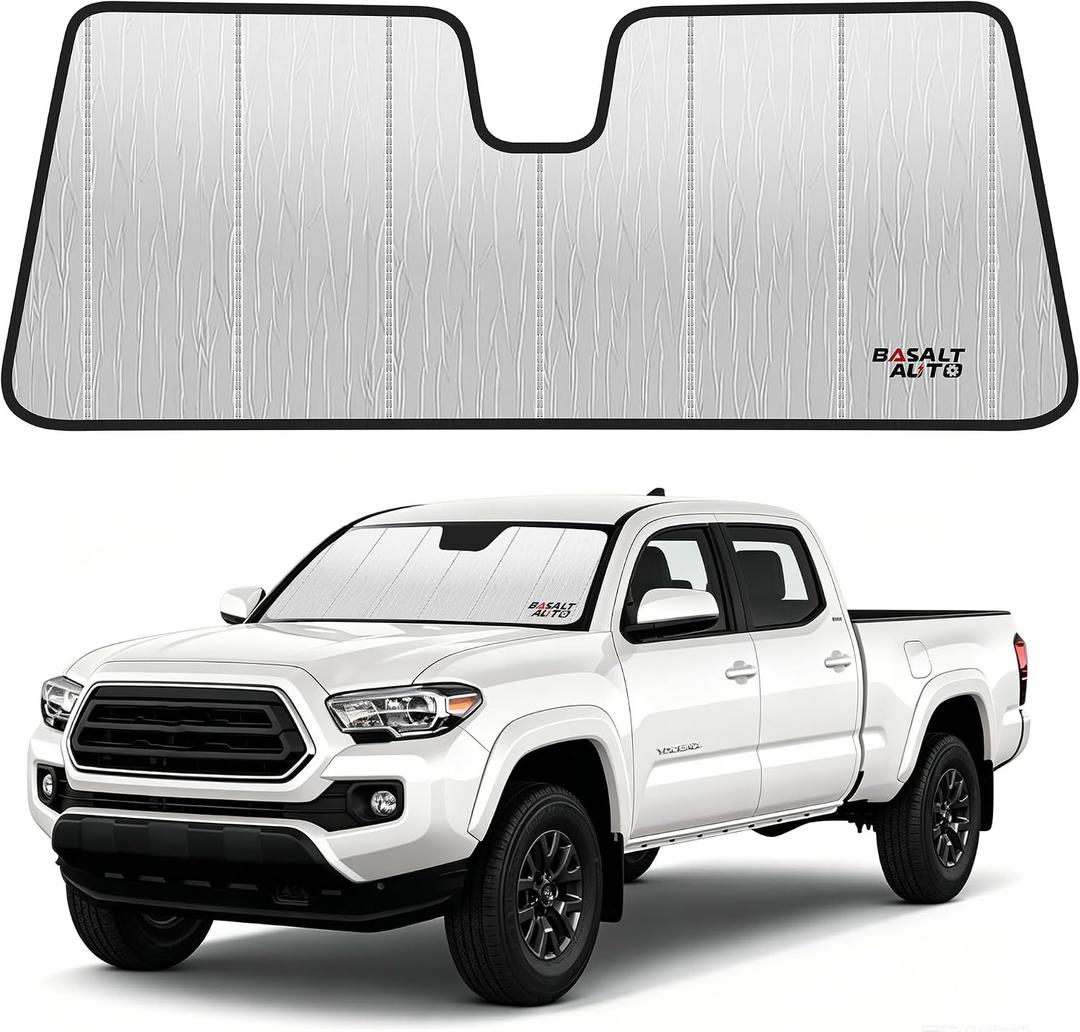 Windshield Sun Shade Compatible for 2018-2023 Toyota Tacoma Silver Reflective Foldable Front Sun Visor Sunshade Protector with Storage Bag Keep Interior Cool