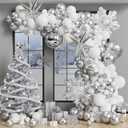 White Snowflake Balloon Garland Arch kit-Snowflake Balloon with Silver White Latex Balloons set for Winter Wonderland Holiday Christmas Baby Shower Snow Princess Birthday Party Decorations