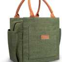 Joymee Lunch Bag Women Insulated Lunch Box Reusable Leakproof Large Spacious Cooler Tote for Womens Mens Adults with Bottle Holder and Side Pockets for Work Office Travel Picnic - Green