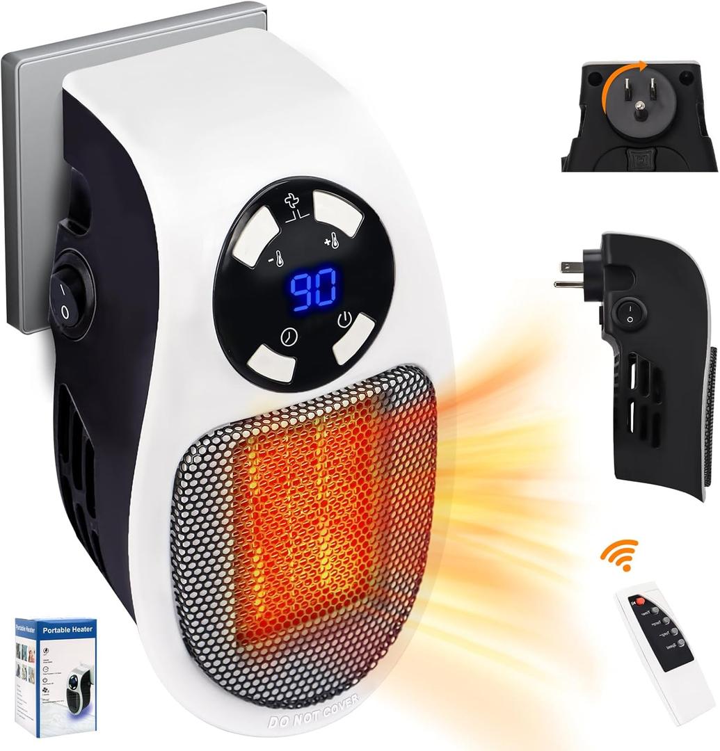 Plug in Heater for Indoor Use - 2025 Upgraded 500W Ultra Air Heater with Thermal Protection, LED & Timer, Portable Plug in Space Heater Wall Outlet for Bedroom Bathroom