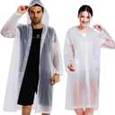 Rain Coats (2 Pack) - Reusable EVA Rain Ponchos For Adults Rain Jackets Raincoats For Men Women (One Size, White)