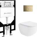 Swiss Madison St. Tropez Wall-Hung Toilet Bundle 0.8/1.6 GPF Dual Flush in Glossy White with Brass Flush Plate