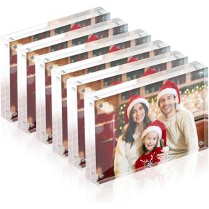 5x7 Acrylic Picture Frame Set of 6, 20mm Thick, Double-Sided Transparent Magnetic Frameless Photo Frame, Desktop Freestanding Display for Office or Home Decor