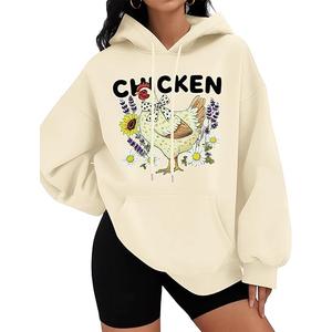 SFHFY Chicken Sweatshirt for Women: Chicken Mom Shirt Lightweight Animal Lover Hoodie Drawstring Country Farm Tops Apricot,XL