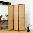 3-Panel Bamboo Room Divider - 5.6 ft Tall Brown Folding Privacy Screen, Double-Sided Freestanding Partition Wall with Natural Wood Frame for Home Office & Corner Privacy