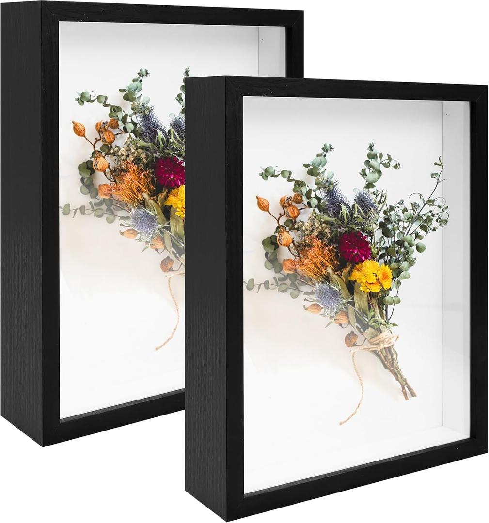 2 Pack Shadow Box Frame 11"x 14" Wood Deep Shadow Boxes Display Cases, Dried Flowers, Photos, Handicrafts Picture Frames for Wall Hanging Tabletop (Black, 11"x 14")