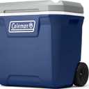 Coleman Classic Series Insulated Portable Rolling Cooler with Wheels, Leak-Resistant Outdoor Hard Cooler Keeps Ice up to 5 Days, 65-Quart