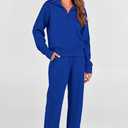 PRETTYGARDEN Women's 2 Piece Outfits Casual Lapel Half Zip Sweatshirts and Wide Leg Pants Tracksuit Sets (Blue, S)