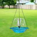 Hanging Bird Bath Fountain, Blue Glass Hanging Bird Bath with Water Fountain, Decorative Outdoor Bird Bath for Garden Yard Patio, Bird Water Feeder for Wild Birds