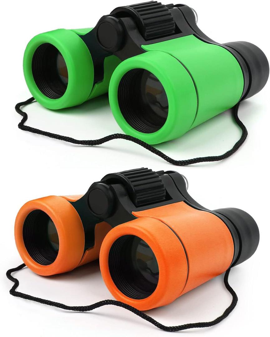 Scotamalone Kids Binoculars Shock Proof Toy Binoculars Set for Age 3-12 Years Old Boys Girls Bird Watching Educational Learning Hunting Hiking Birthday Presents, Two Pcs, Green and Orange