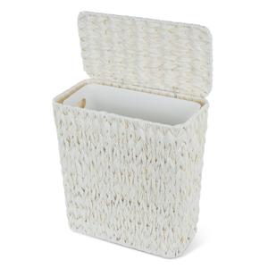 Coeusy Wicker Trash Can with Lid and Liner,Boho Decotative Small Bathroom Trash Cans,Waterproof Slim Waste Basket for Bedroom,Home Office,3 Gallon Cream White